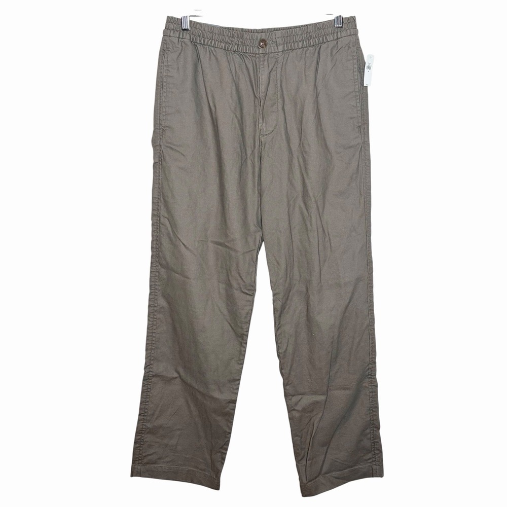Gap Lightweight Easy Relaxed Taper Pants Brown Mens M Elastic Waist Linen Blend